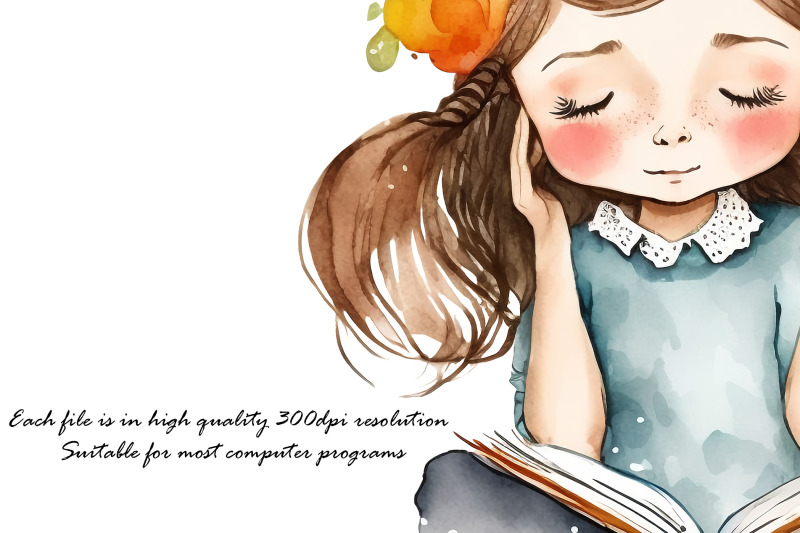 watercolor-clipart-of-cute-little-girls-reading-books