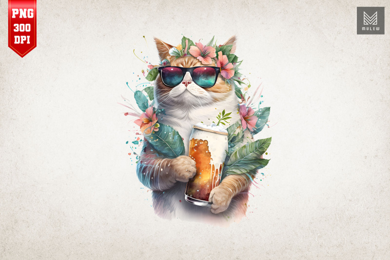 summertime-cat-loves-beer-watercolor