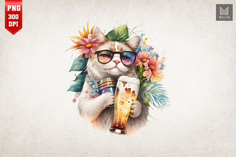 summertime-cat-loves-beer-watercolor-3