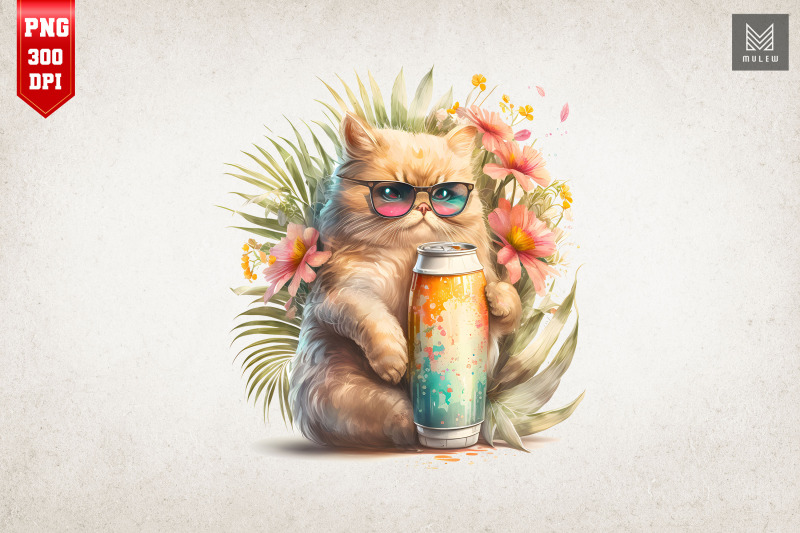 summertime-cat-loves-beer-watercolor-7