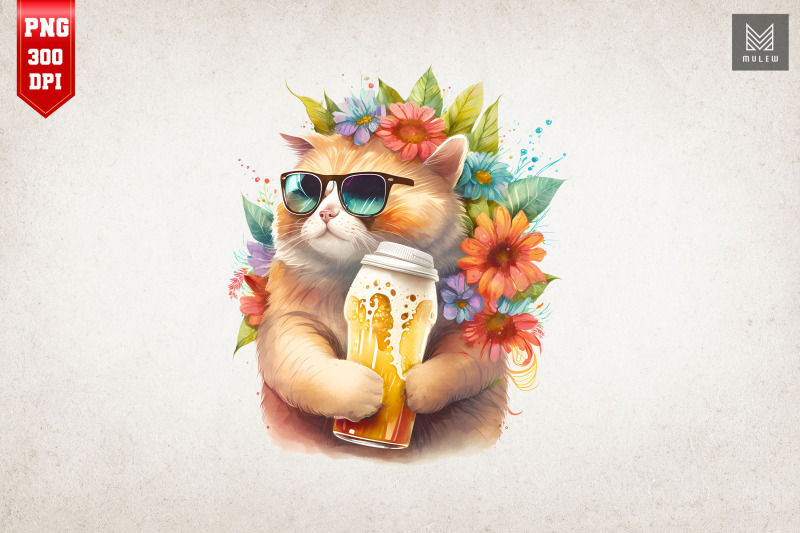 summertime-cat-loves-beer-watercolor-8