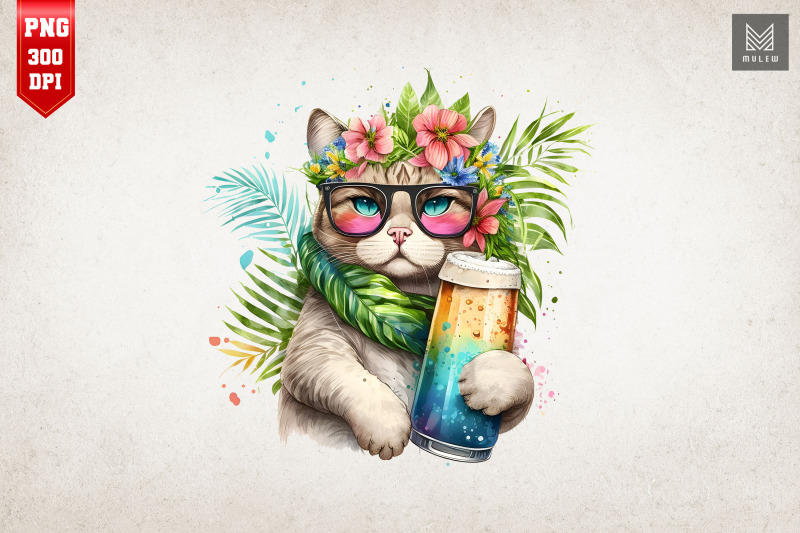 summertime-cat-loves-beer-watercolor-11