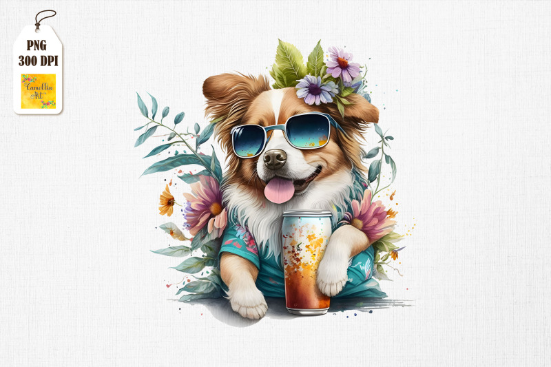 summertime-dog-loves-beer-watercolor