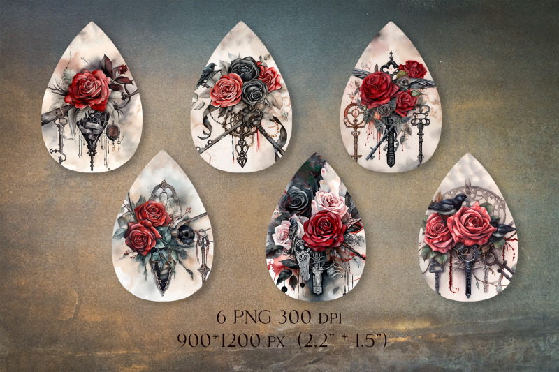 gothic-roses-earrings-sublimation-teardrop-earring-template