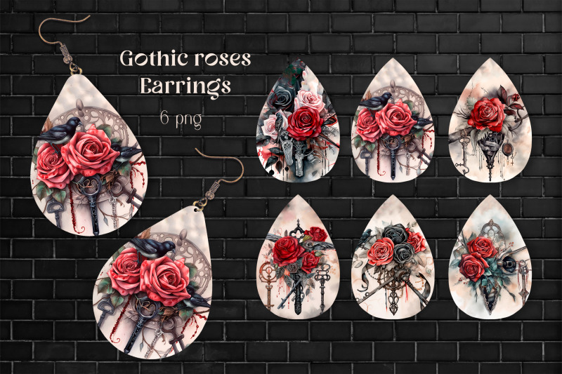 gothic-roses-earrings-sublimation-teardrop-earring-template