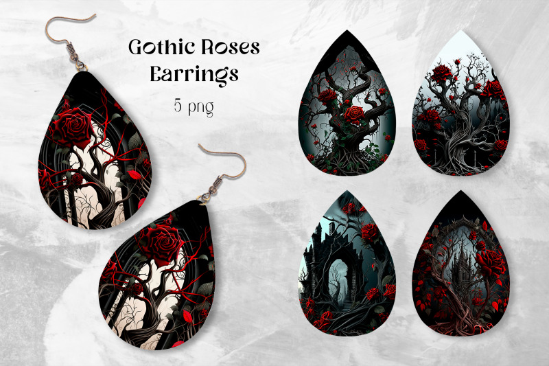 gothic-roses-earrings-sublimation-teardrop-earring-template