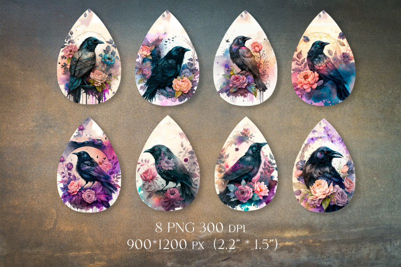 gothic-raven-earring-sublimation-teardrop-earrings-template