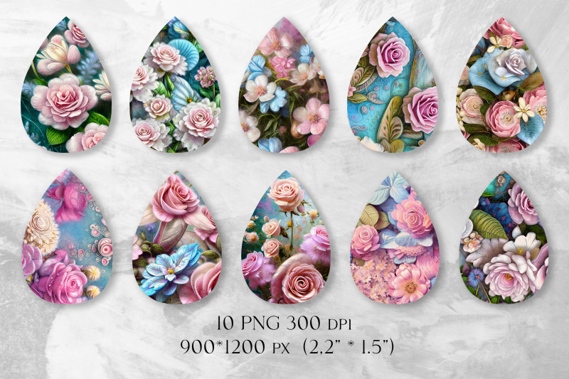 vintage-roses-earring-sublimation-teardrop-earring-template