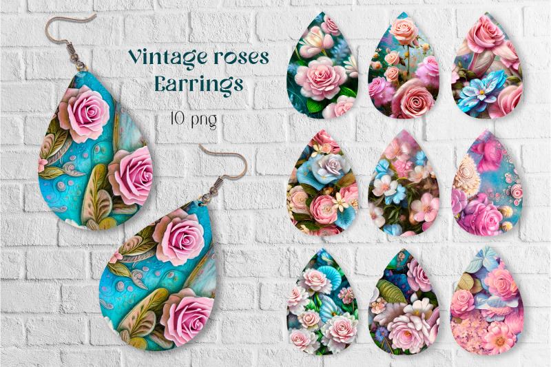 vintage-roses-earring-sublimation-teardrop-earring-template