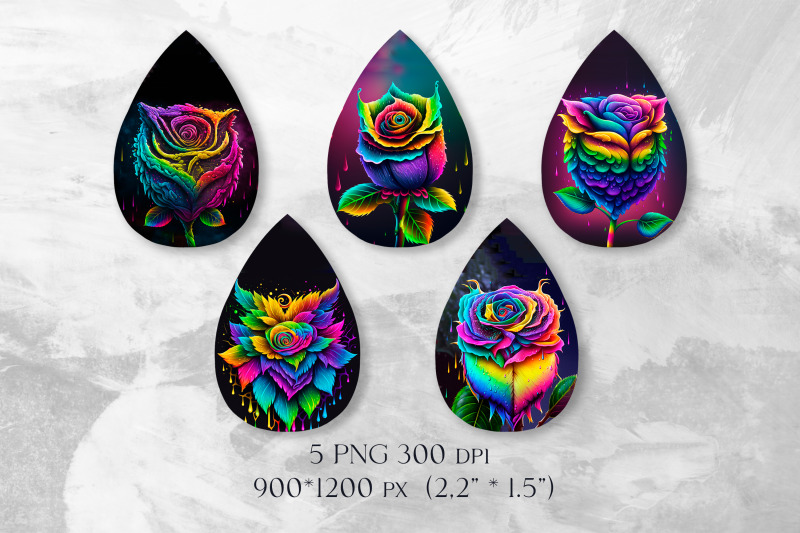 rainbow-roses-earrings-sublimation-teardrop-earring-template