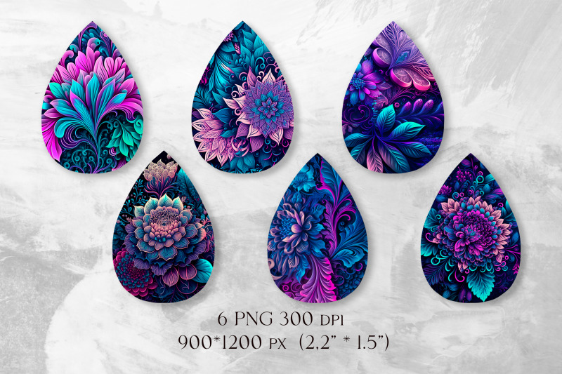 neon-flower-earring-sublimation-fantasy-teardrop-earring-png