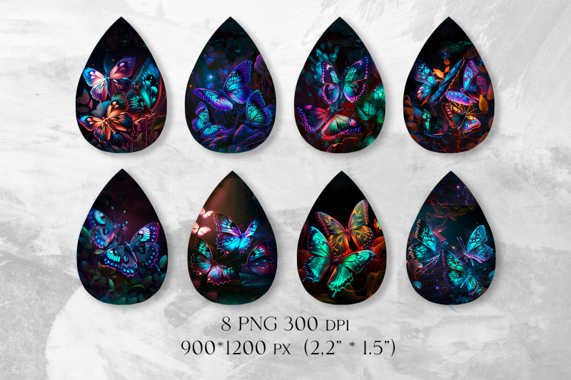 neon-butterfly-earring-sublimation-png-teardrop-bundle