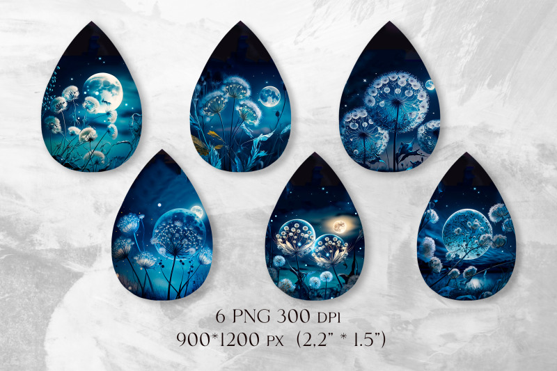 night-dandelion-earrings-sublimation-teardrop-earring-design