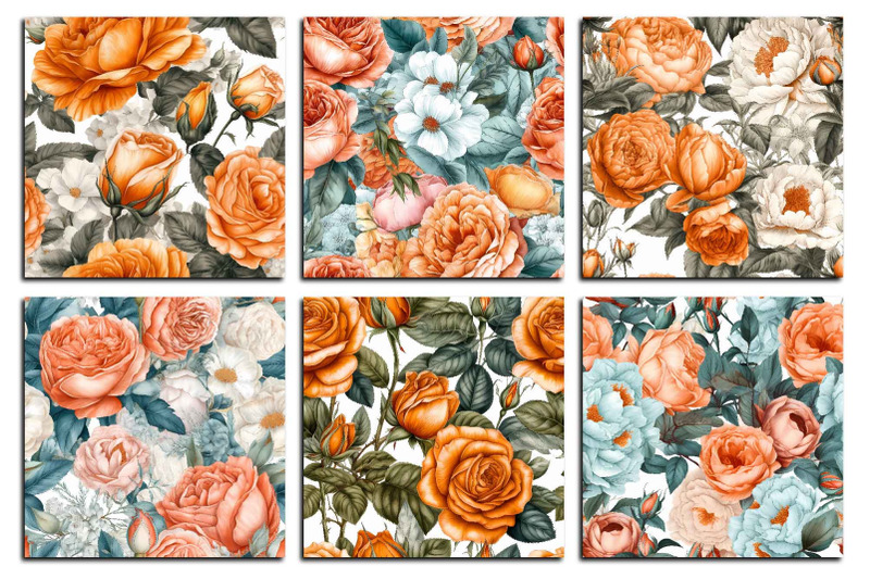 hand-drawn-watercolor-orange-roses-and-peonies-textures