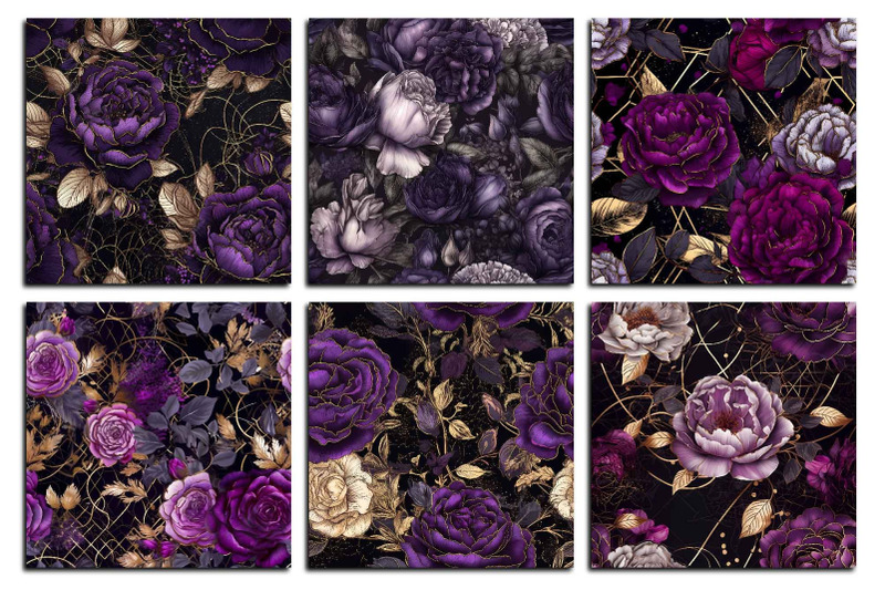 hand-drawn-watercolor-gothic-purple-black-roses-and-peonies