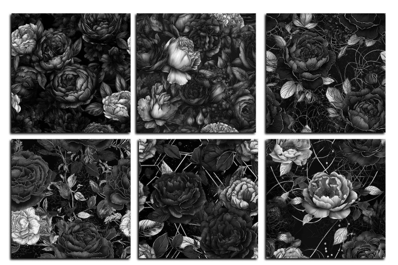 hand-drawn-watercolor-gothic-black-roses-and-peonies