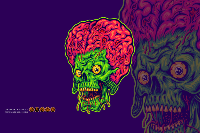 brained-alien-skull-creepy-head-logo-illustration