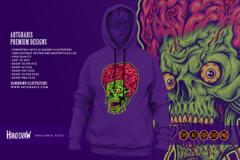 brained-alien-skull-creepy-head-logo-illustration