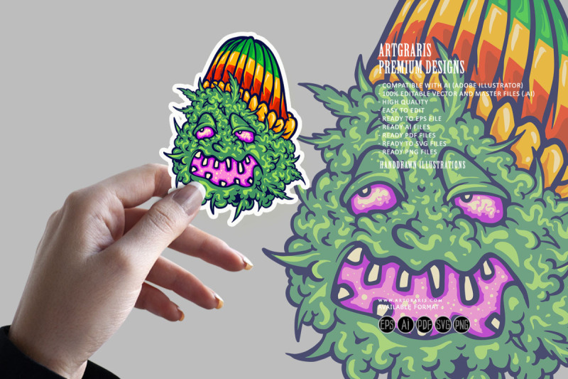 stoned-marijuana-buds-with-jamaican-hat-logo-illustrations