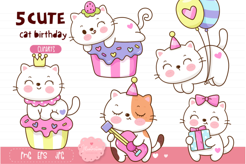 cute-cat-birthday-party-kawaii-cat-baby-animal-clipart