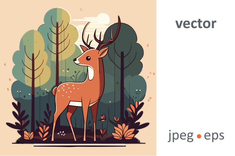 cute-kawaii-fawn-deer-calf-in-a-magical-forest-flat-vector-illustrati