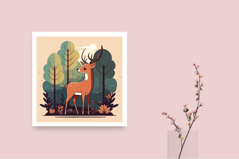 cute-kawaii-fawn-deer-calf-in-a-magical-forest-flat-vector-illustrati