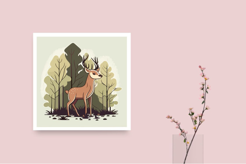 cute-kawaii-fawn-deer-calf-in-a-magical-forest-flat-vector-illustrati