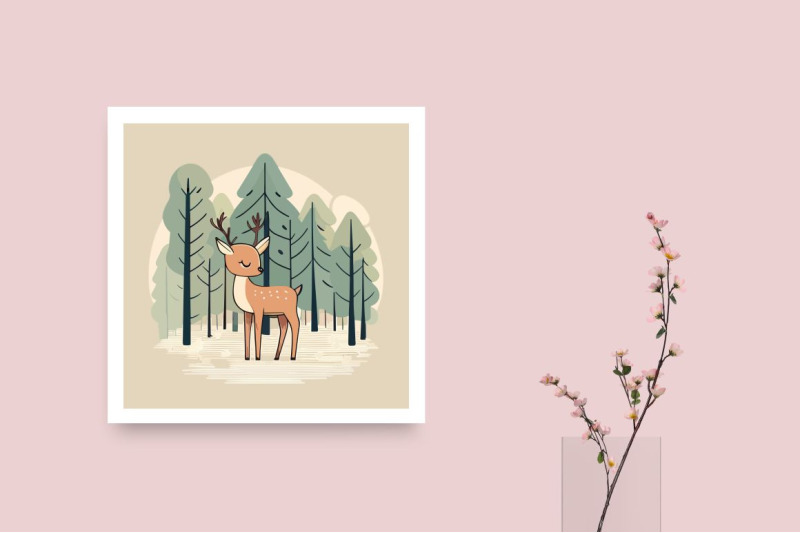 cute-kawaii-fawn-deer-calf-in-a-magical-forest-flat-vector-illustrati