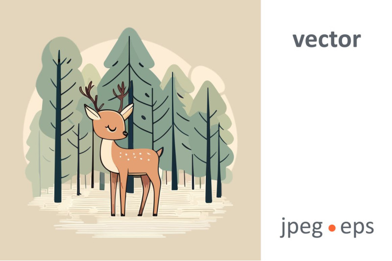 cute-kawaii-fawn-deer-calf-in-a-magical-forest-flat-vector-illustrati