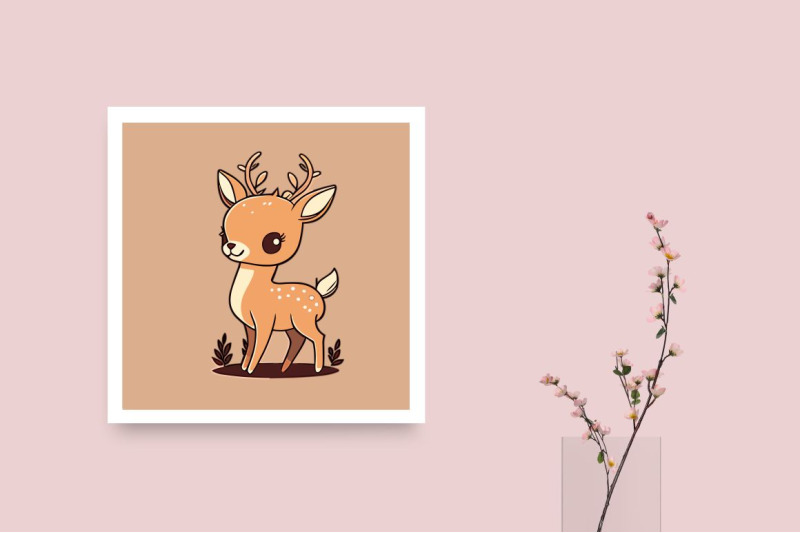 cute-kawaii-fawn-deer-calf-in-a-magical-forest-flat-vector-illustrati