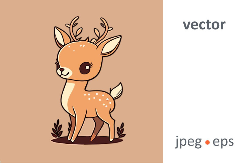 cute-kawaii-fawn-deer-calf-in-a-magical-forest-flat-vector-illustrati