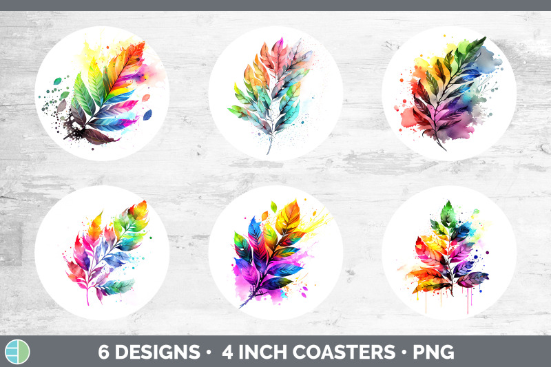 rainbow-ash-leaves-round-coaster-sublimation-coaster-designs-bundle