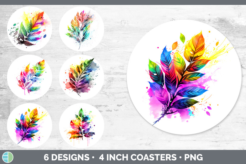 rainbow-ash-leaves-round-coaster-sublimation-coaster-designs-bundle