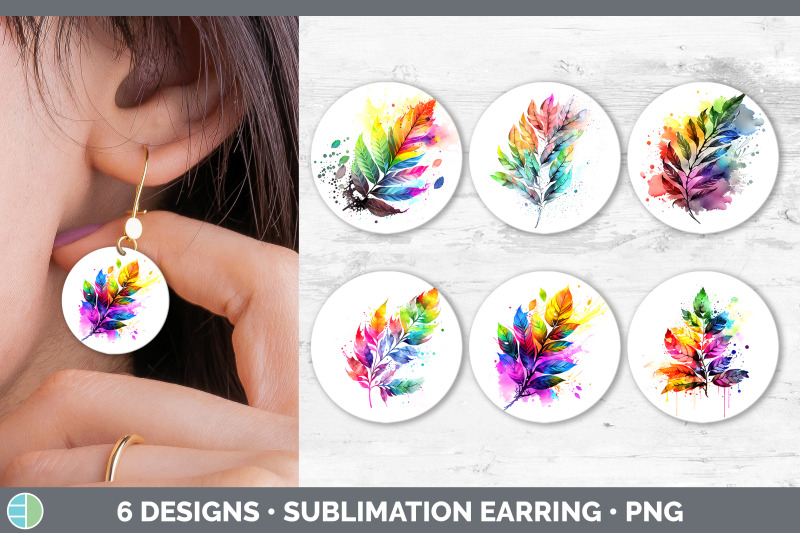 rainbow-ash-leaves-round-earrings-sublimation-earrings-designs-bundl