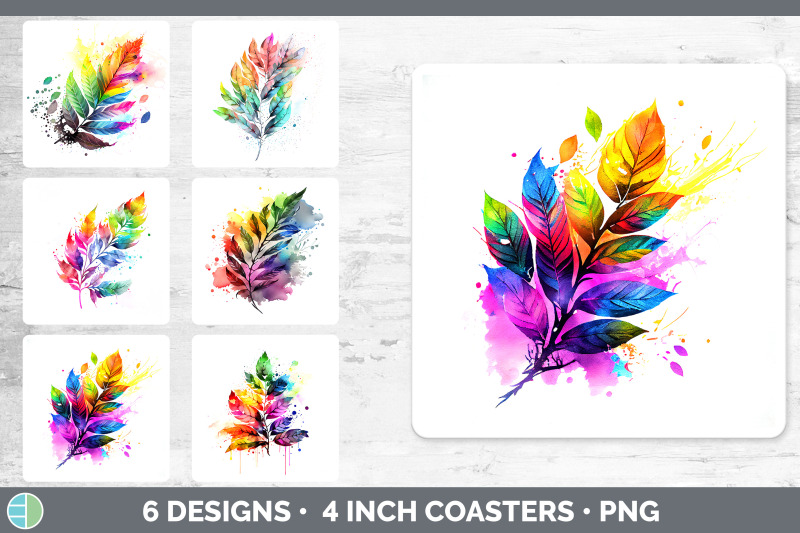 rainbow-ash-leaves-square-coaster-sublimation-coaster-designs-bundle