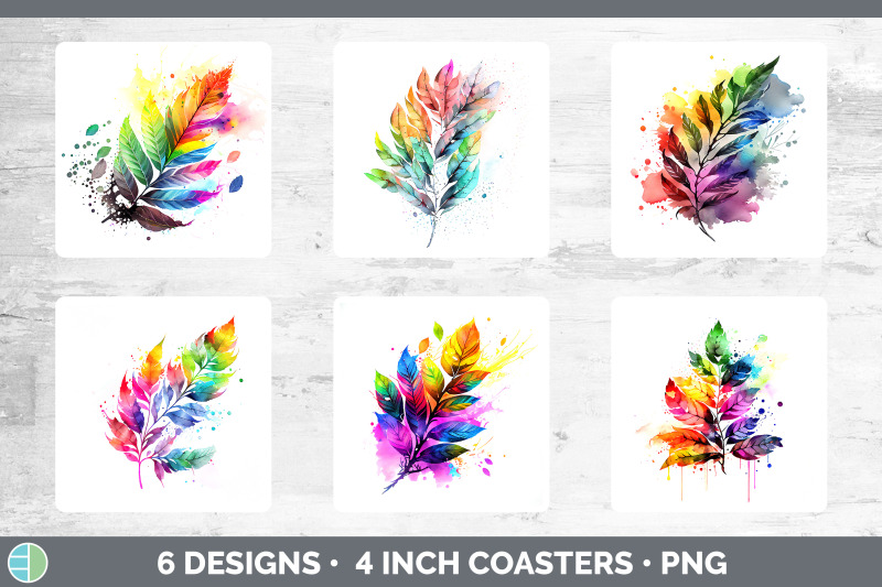 rainbow-ash-leaves-square-coaster-sublimation-coaster-designs-bundle