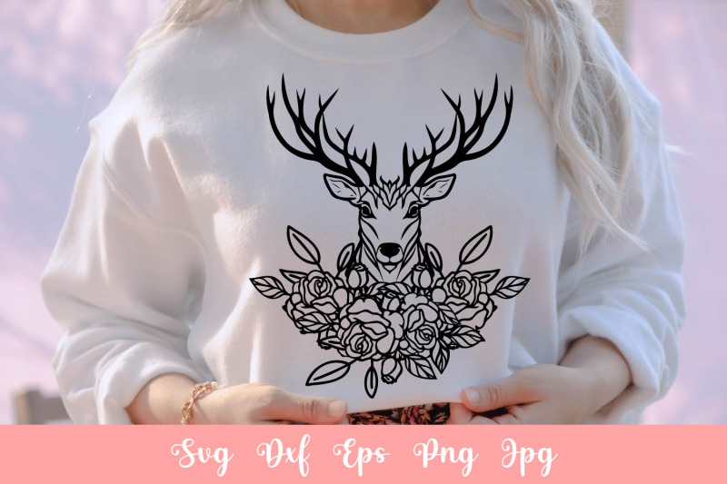 deer-with-antlers-and-flowers-svg-file