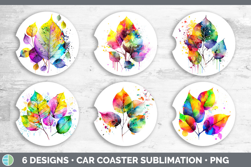 rainbow-aspen-leaves-car-coaster-sublimation-coaster-designs-bundle