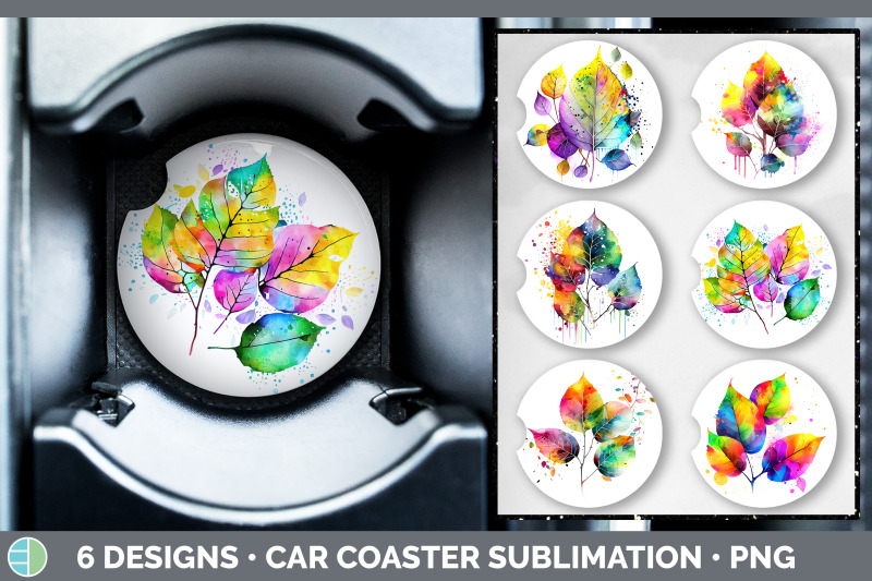 rainbow-aspen-leaves-car-coaster-sublimation-coaster-designs-bundle