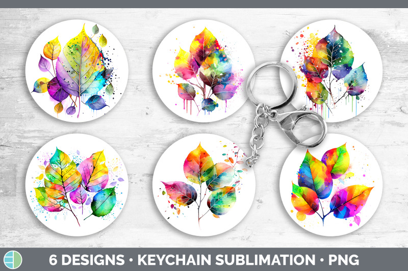 rainbow-aspen-leaves-keychain-sublimation-keyring-designs-bundle