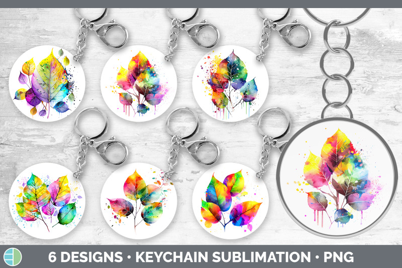 rainbow-aspen-leaves-keychain-sublimation-keyring-designs-bundle