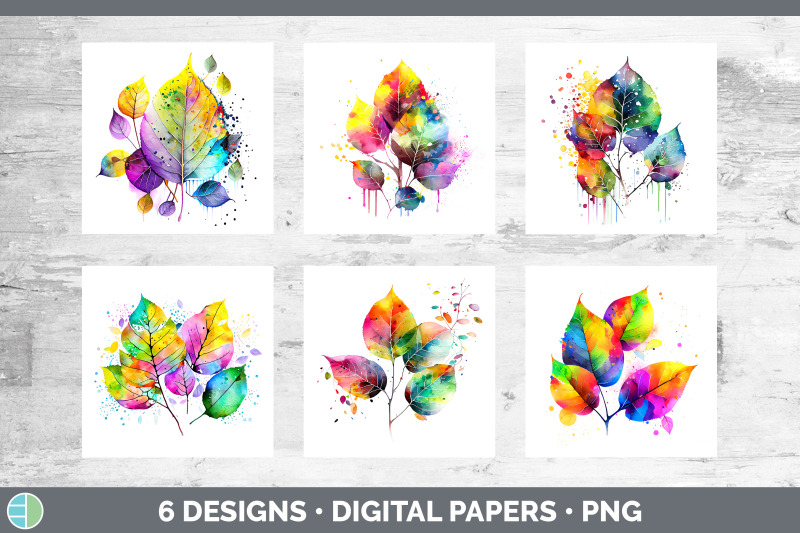 rainbow-aspen-leaves-paper-backgrounds-digital-scrapbook-papers-desi