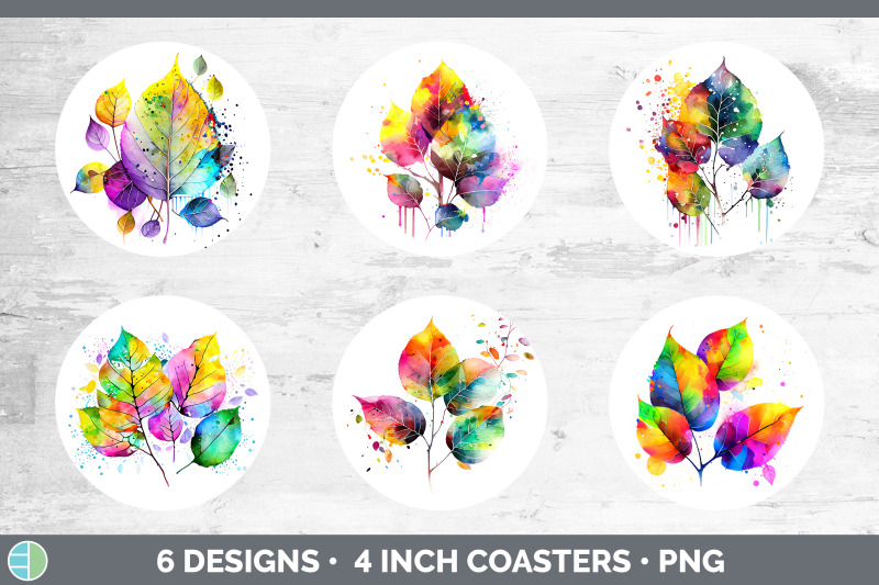 rainbow-aspen-leaves-round-coaster-sublimation-coaster-designs-bundl