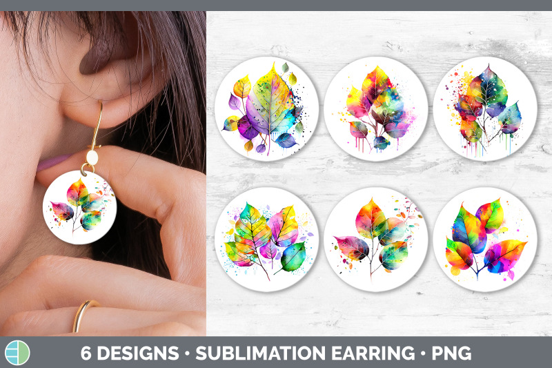 rainbow-aspen-leaves-round-earrings-sublimation-earrings-designs-bun