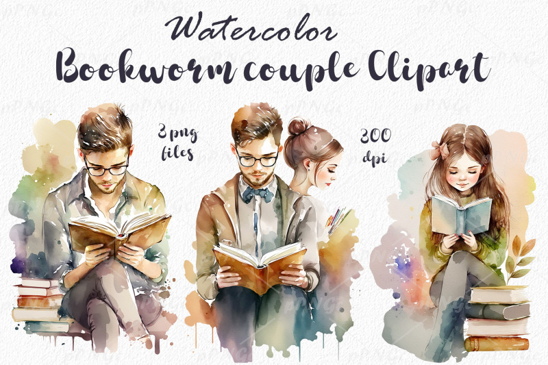 watercolor-bookworm-couple-clipart