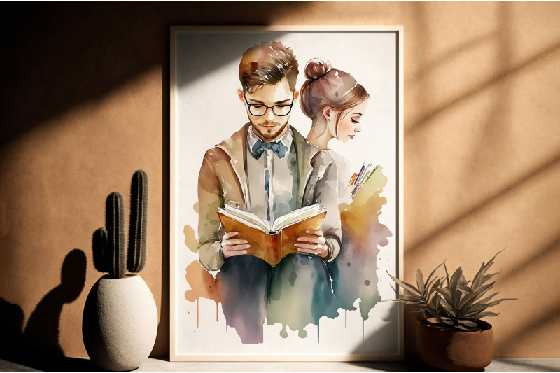 watercolor-bookworm-couple-clipart