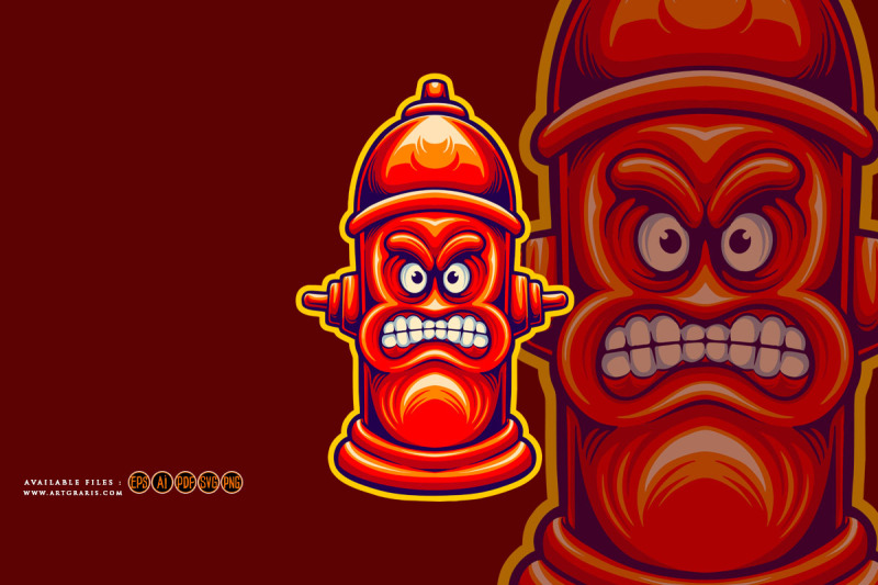 angry-hydrant-pipe-fire-fighter-logo-illustration