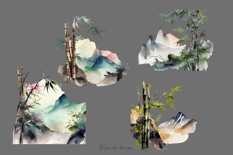 watercolor-bamboo-nature-landscapes