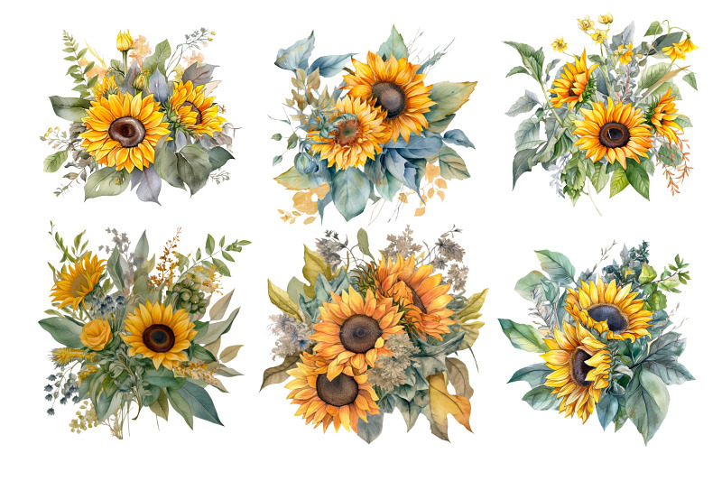 bouquets-of-watercolor-sunflowers