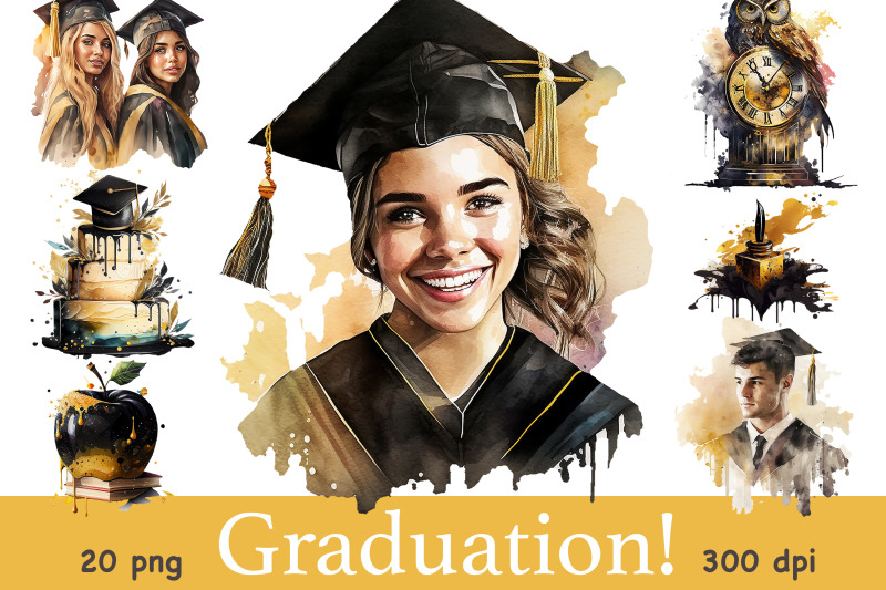 graduation-clipart-bundle-watercolor-digital-image